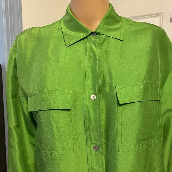 VTG 100% Silk Women’s Kelly Green Blouse Shirt Robbie Bee Sz S 80s 90s Holiday - Picture 8 of 14